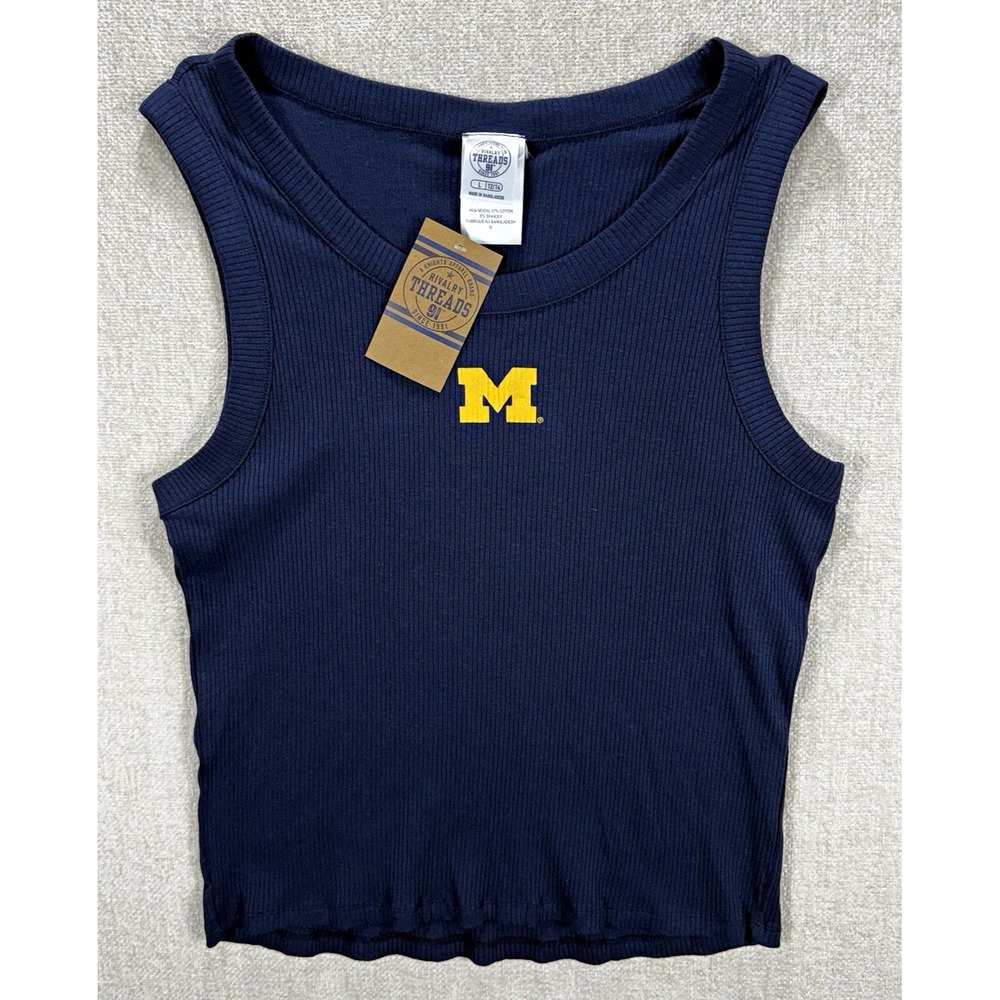 Rivalry Threads Michigan Wolverines Navy Ribbed Tank Top, L, Officially Licensed